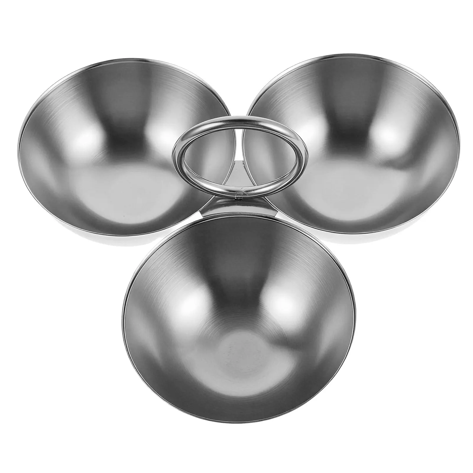 3-in-1 Connected Stainless Steel Snack Bowl Set Divided Fruit Nut Dessert Tray for Party Catering Kitchen Serving Platter Home