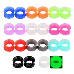 22pcs Colorful Flexible Silicone Double Flared Gauges Plugs Tunnels Expander Ear Skin Stretcher Kit Piercing Jewelry 6mm-16mm