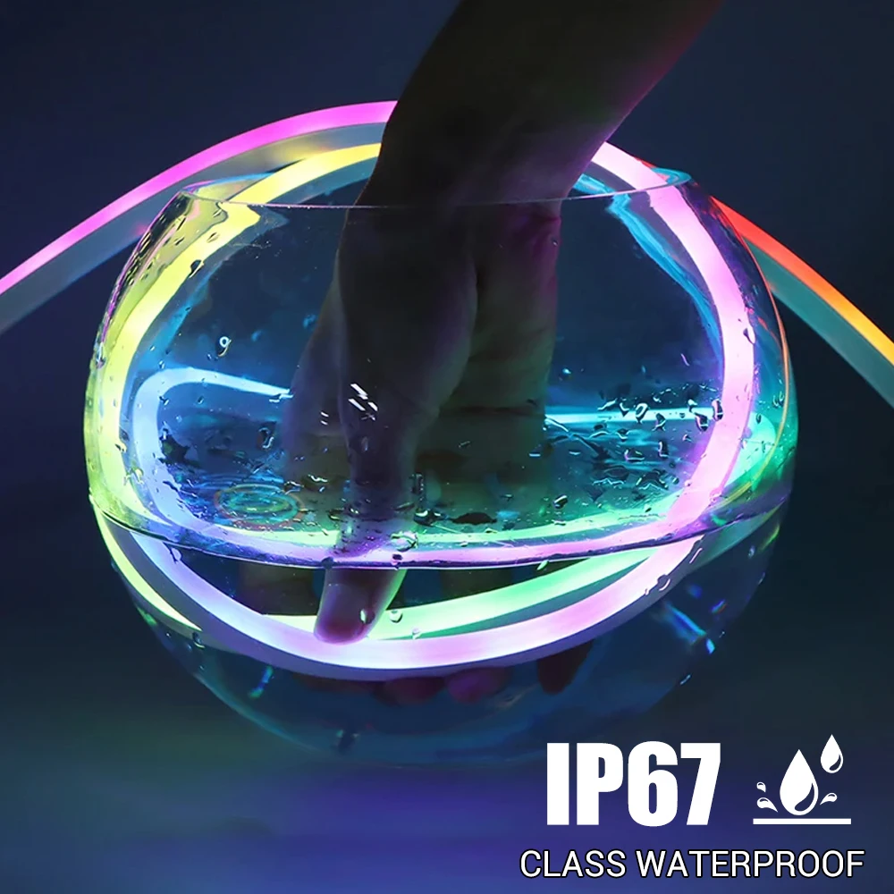 WISCOLOR LED 유연한 네온 스트립 조명, 방수, 실리콘 리본, 음악 동기화, 음성 제어, Aleax / Google Home과 함께 작동, 스마트 생활 지원, DIY 가정 장식용