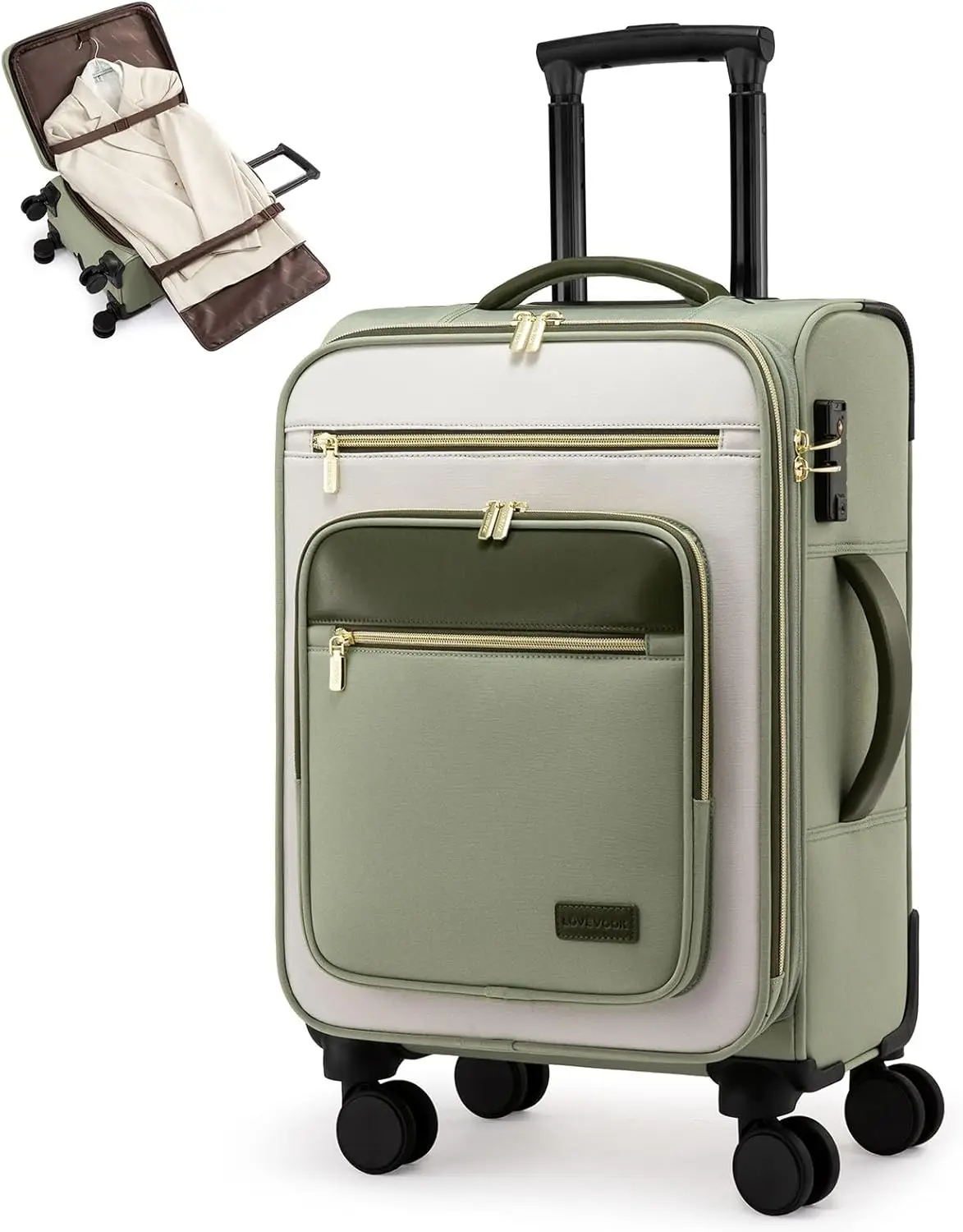 

20-inch Lightweight Waterproof Carry-On Suitcase with 360° Silent Wheels, TSA Lock, Large Capacity, Green-White