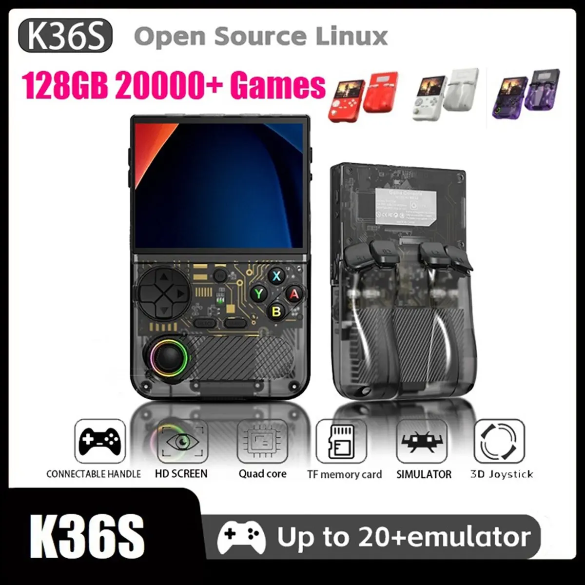 Top Sale K36S Retro Handheld Video Game Console 128GB 20000+ Games 3D Joystick Linux WiFi Game Player Up to 20+Emulator A