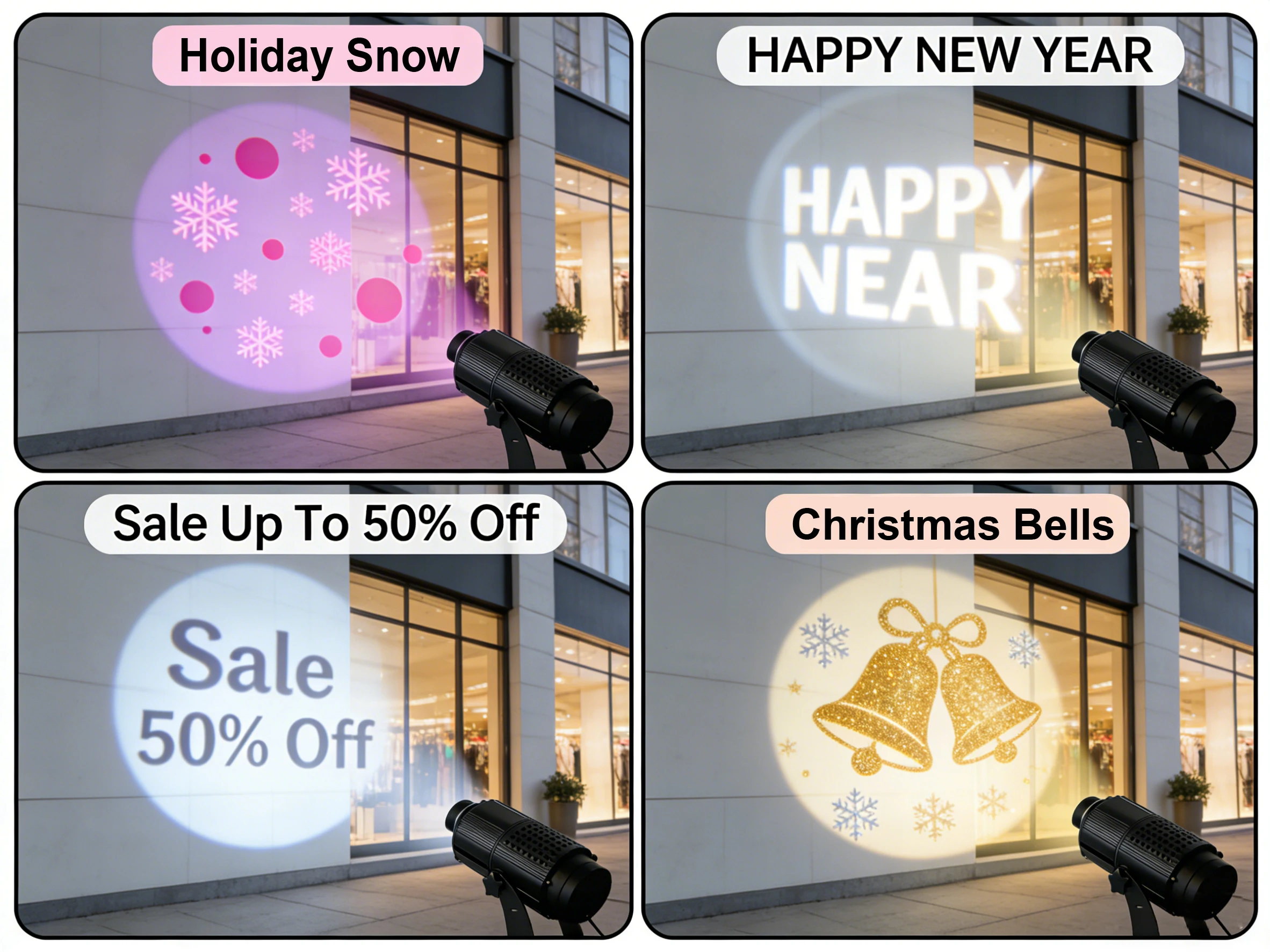 Nieuwe 4-beeld roterende Gobo-projector, 80 W IP65 waterdichte LED-commercieel licht voor buitenwinkelcentrumhotel, dynamisch reclamesysteem