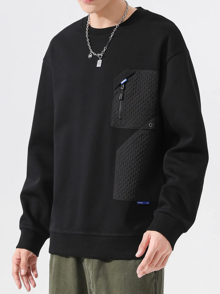 

Plus Size Men's Sweatshirts Fashion Zip Pockets Drop Shoulder O-Neck Black White Oversized Pullover Hoodie Cotton Tops 8XL