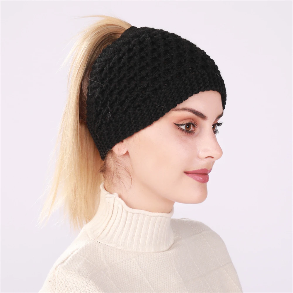 Winter Outdoor Windproof Knitted Hair Band Women's Stretchy Soft Empty Top Hat Headscarf Warm Ear Protection Wide Edge Headband