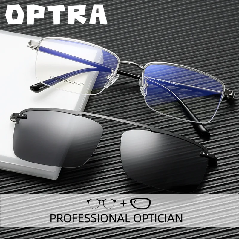 

OPTRA Metal Polarized Glasses Magnetic Clip Eyeglasses Two Color Sunglasses Anti Blue Ray Optical Prescription Reading Eyewear