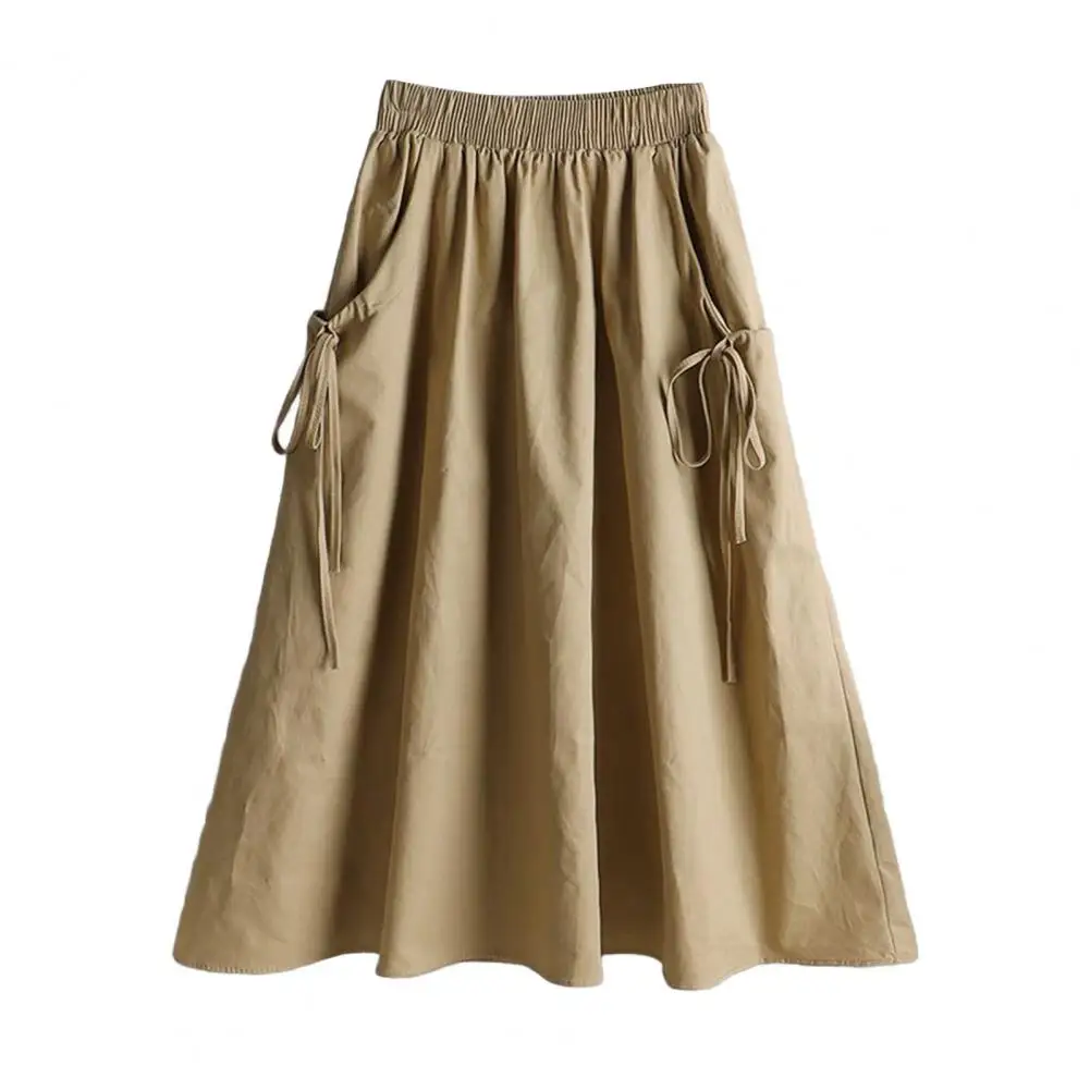 

Women Workwear Skirt Style Cargo Skirt with Elastic Waist Side Pockets A-line Midi Skirt for faldas para mujeres