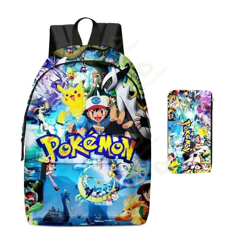 Bandai 2 teile/satz Anime Pikachu Pokemon Druck Rucksack Schule Pikachu Jungen Mädchen Mode Laptop Große Kapazität Schul für Geschenke 4