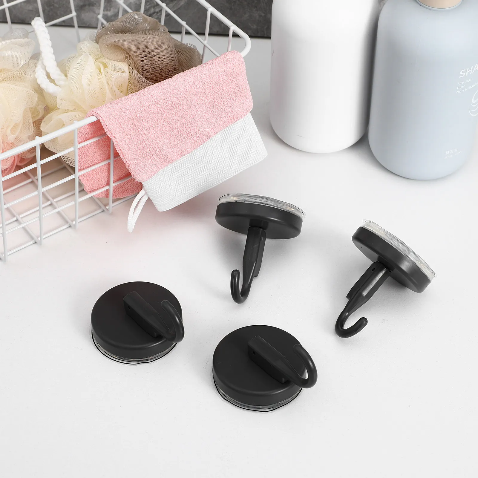 

4Pcs Suction Cup Hooks Strong Adhesive No Drill Bathroom Kitchen Towel Hanger Shower Wall Hook Heavy Duty Storage Organizer