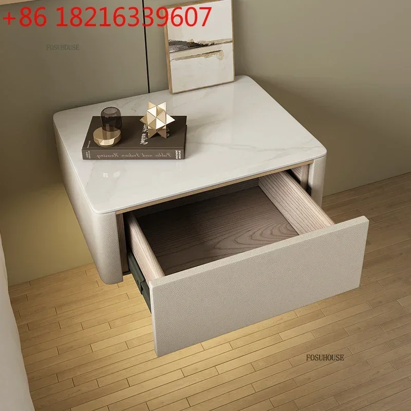TAO Luxury Modern Suspended Bedside Table Cabinet Home Bedroom Furniture Rock Board Solid Wood Storage Floating Nightstands G