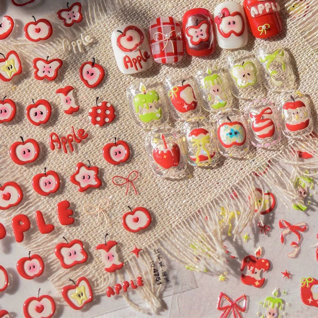 

Line Bowknot Cute Red Gold Green Apple Fresh Cut Fruits Star Candle Heart Butterfly Adhesive Nail Art Stickers Manicure Decals