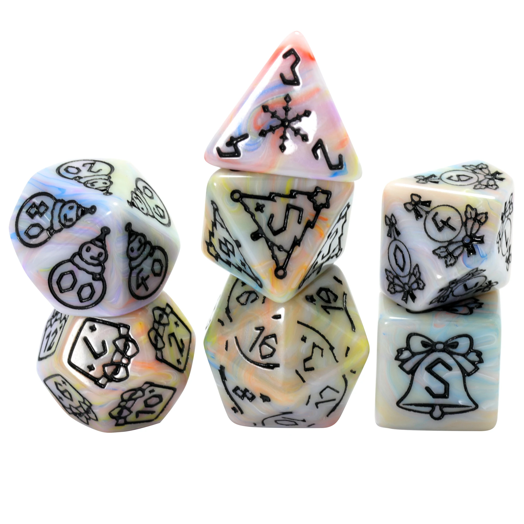 

Набор из 7 многогранных игральных костей в праздничной тематике для настольных игр DND TRPG, идеальный подарок для любителей DND на Хэллоуин/Рождество