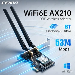 WiFi 6E AX210 PCI-E Adapter BT 5.3 5374Mbps Tri-band 2.4G/5G/6Ghz 802.11AX Wireless Network Wi-Fi 6 Card For PC Windows 10/11
