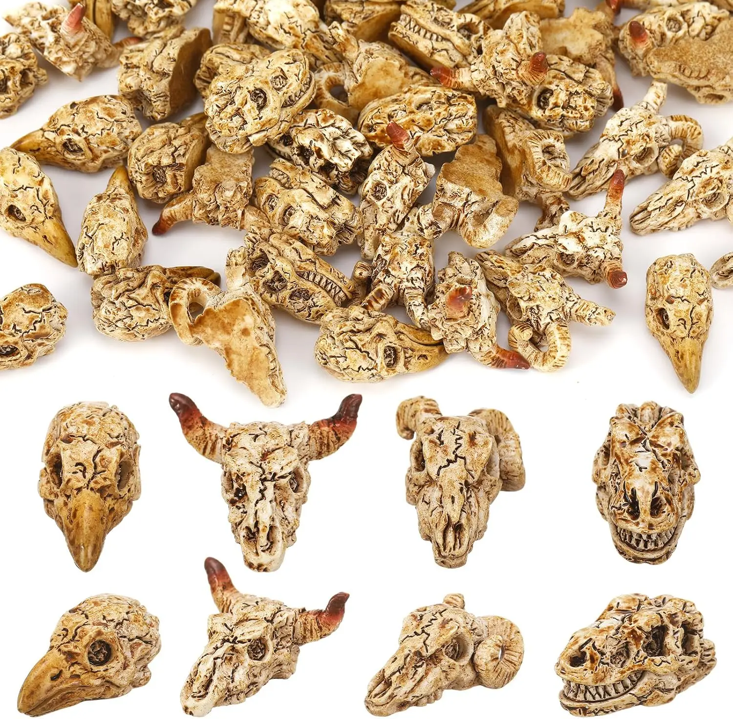 16 Pcs Mini Resin Animal Skulls Heads Skull Miniature Animal Skulls Figurines for Halloween Decor Aquarium Micro Landscape Desk