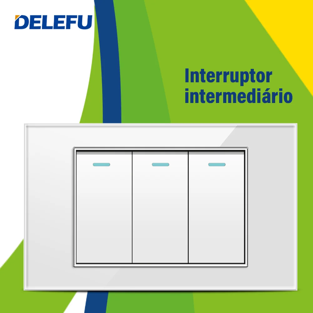 DELEFU 4x2 Panel ze szkła hartowanego 3gang pośredni przełącznik, 10A 20A brazylijski standardowy gniazdo ścienne