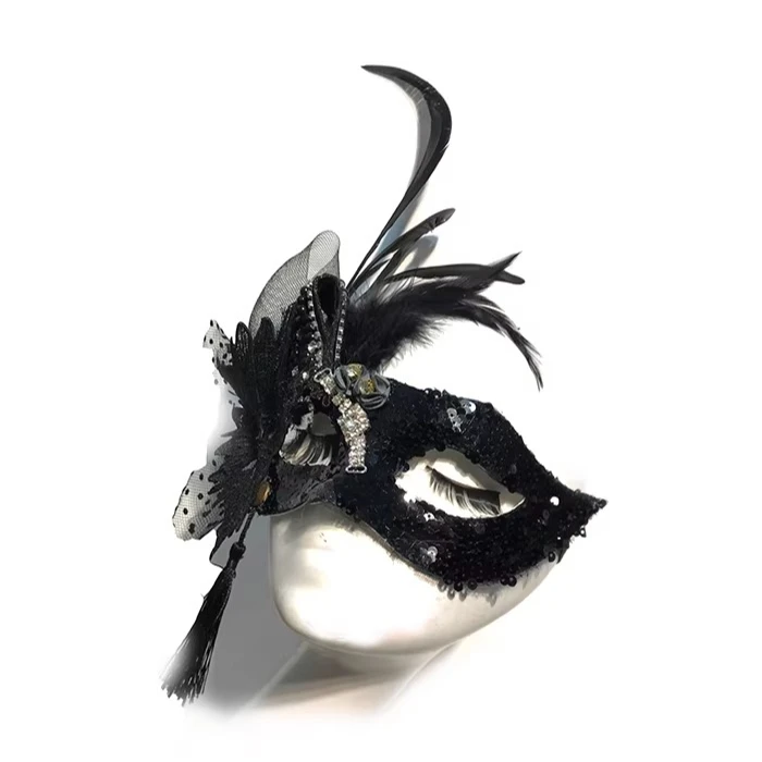 Black Angel Feather Glitter Diamond Tassel Halloween Party Party Prom Beauty Catwalk Carnival Mask 2