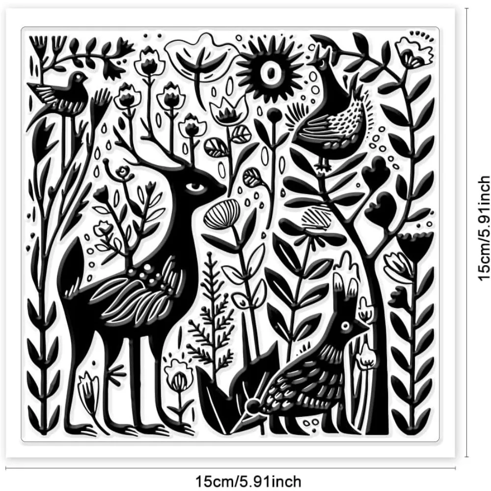 Abstract Animals Clear Stamps Deer Bird Rabbit Chicken Clear Stamps Flowers Plants Silicone Stamps for DIY Scrapbooking Photo
