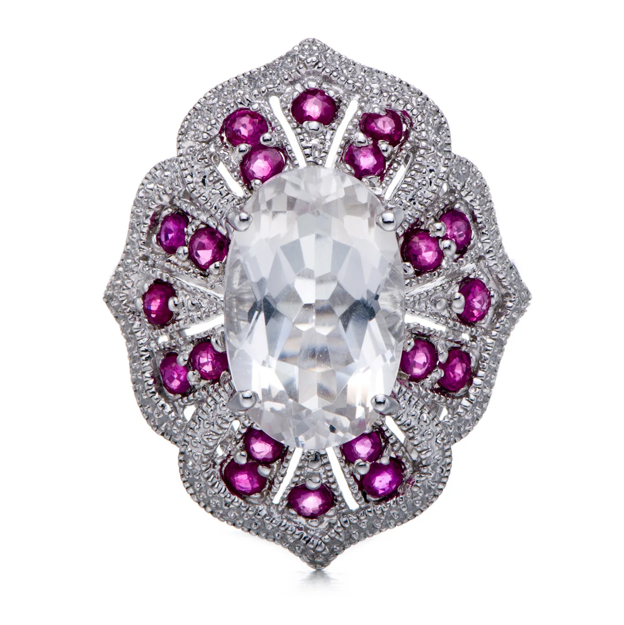

Ruby and White crystal Rhodium Over Sterling Silver Ring