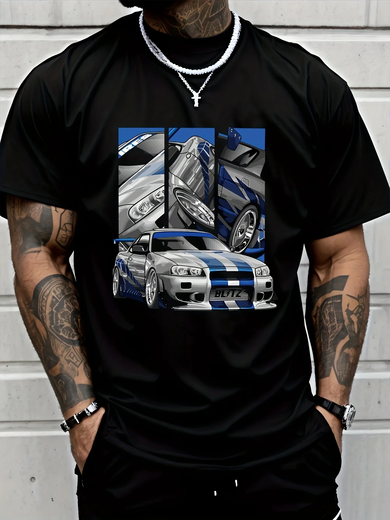 

Men'S Single Piece Top T-Shirt,Japanese Legend Sports Car Pattern Design Print,American High Street Loose Round Neck ShortSleeve