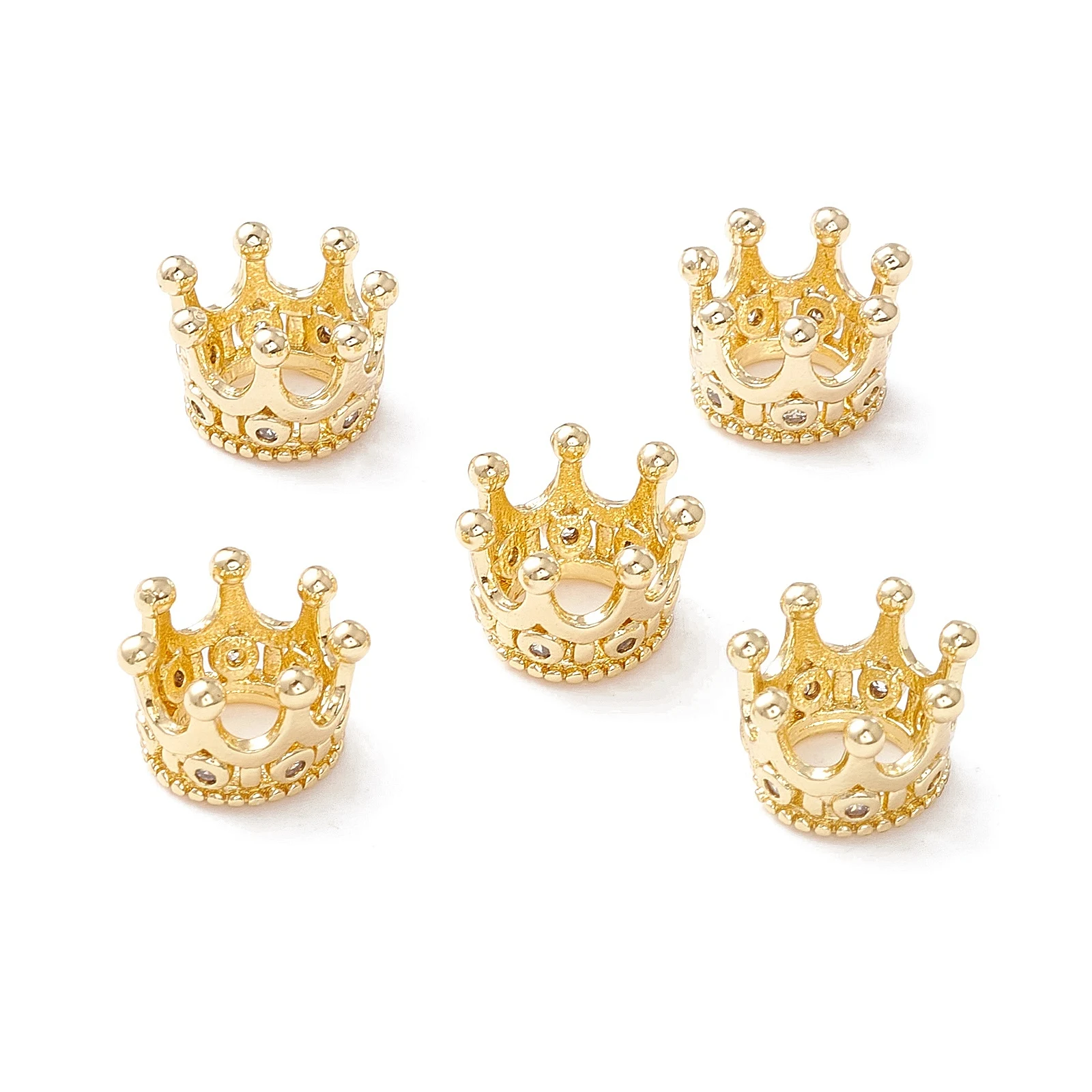 

Pandahall 5pcs Crown Beads Brass Micro Pave Clear Cubic Zirconia Beads Large Hole Beads for Jewelry Making DIY Bracelet Crafts