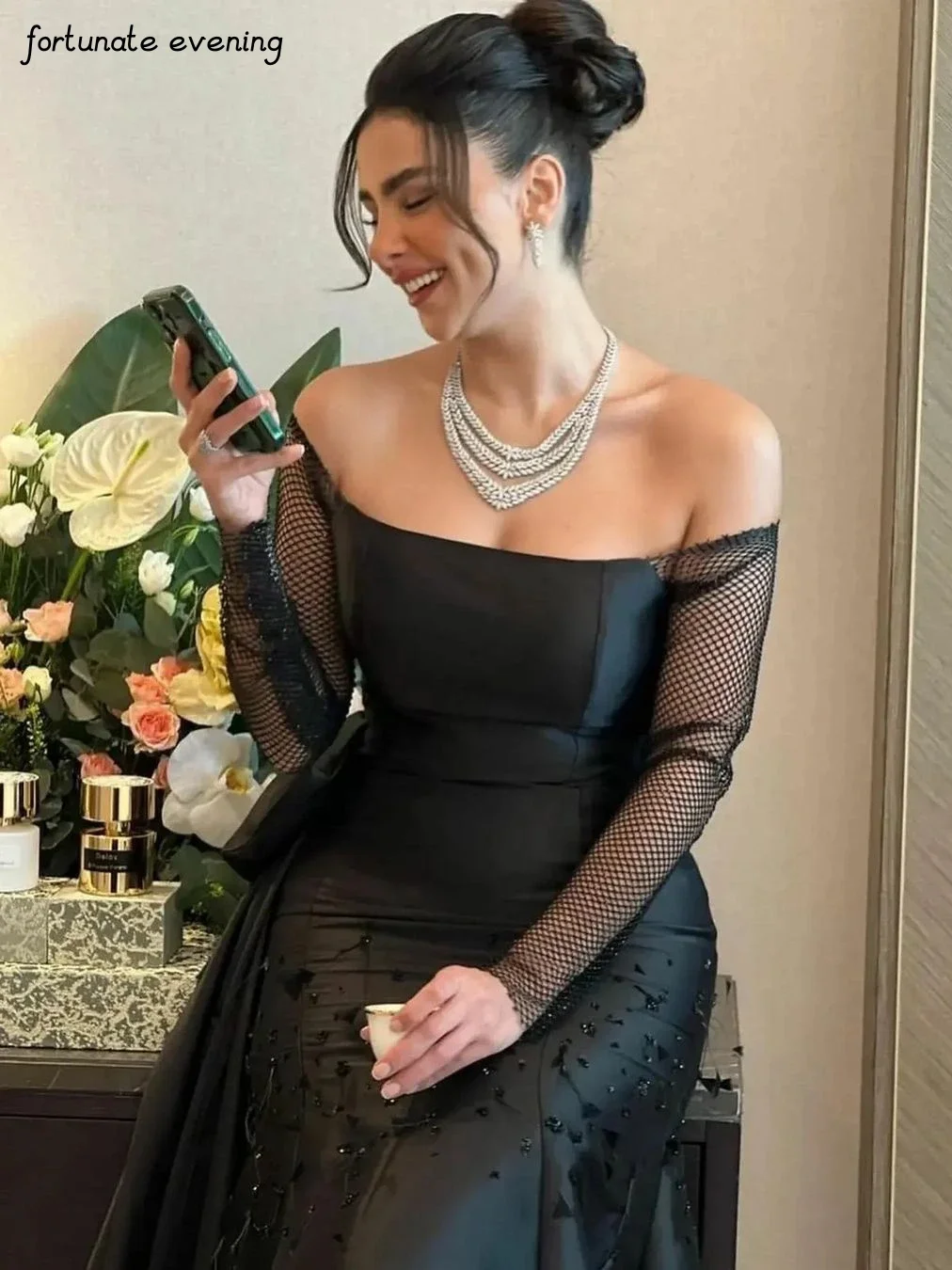 Fortunate Evening Elegant Vintage Sexy Mermaid Simple Black Beading Sequined Formal Occasion Prom Dresses Evening Party Gown