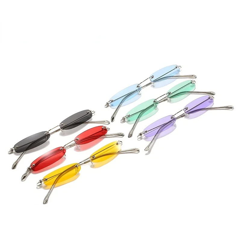 Narrow Sunglasses Men Rimless Summer  Red Blue Black Rectangular Sun Glasses For Women Small Face Hot Selling