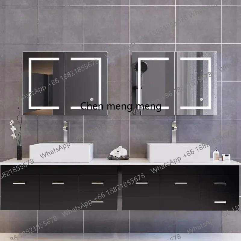 03 70x90cm Bathroom Cabinet with Mirror LED Lighting And Electrical Outlets Adjustable Glasses Compartments And Shelves