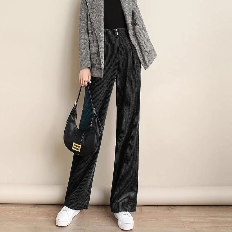 

Warm 2023 Women New Autumn Winter Fashion Thick Pants Corduroy Trousers High Waist Casual Warm Loose Female Wide Leg Pants R47