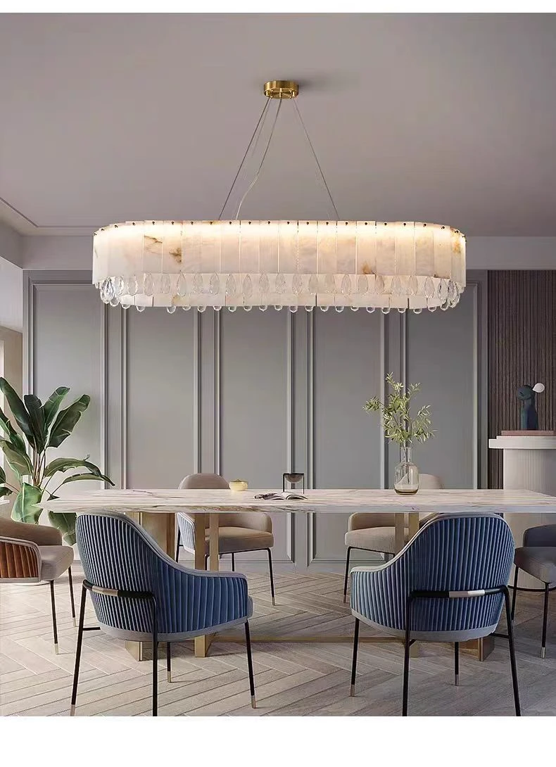 Marble Crystal Pendant Light Modern Luxury Bedroom Ceiling Chandelier for Villa Lobby Dining Living Room Alabaster Hanging Lamp