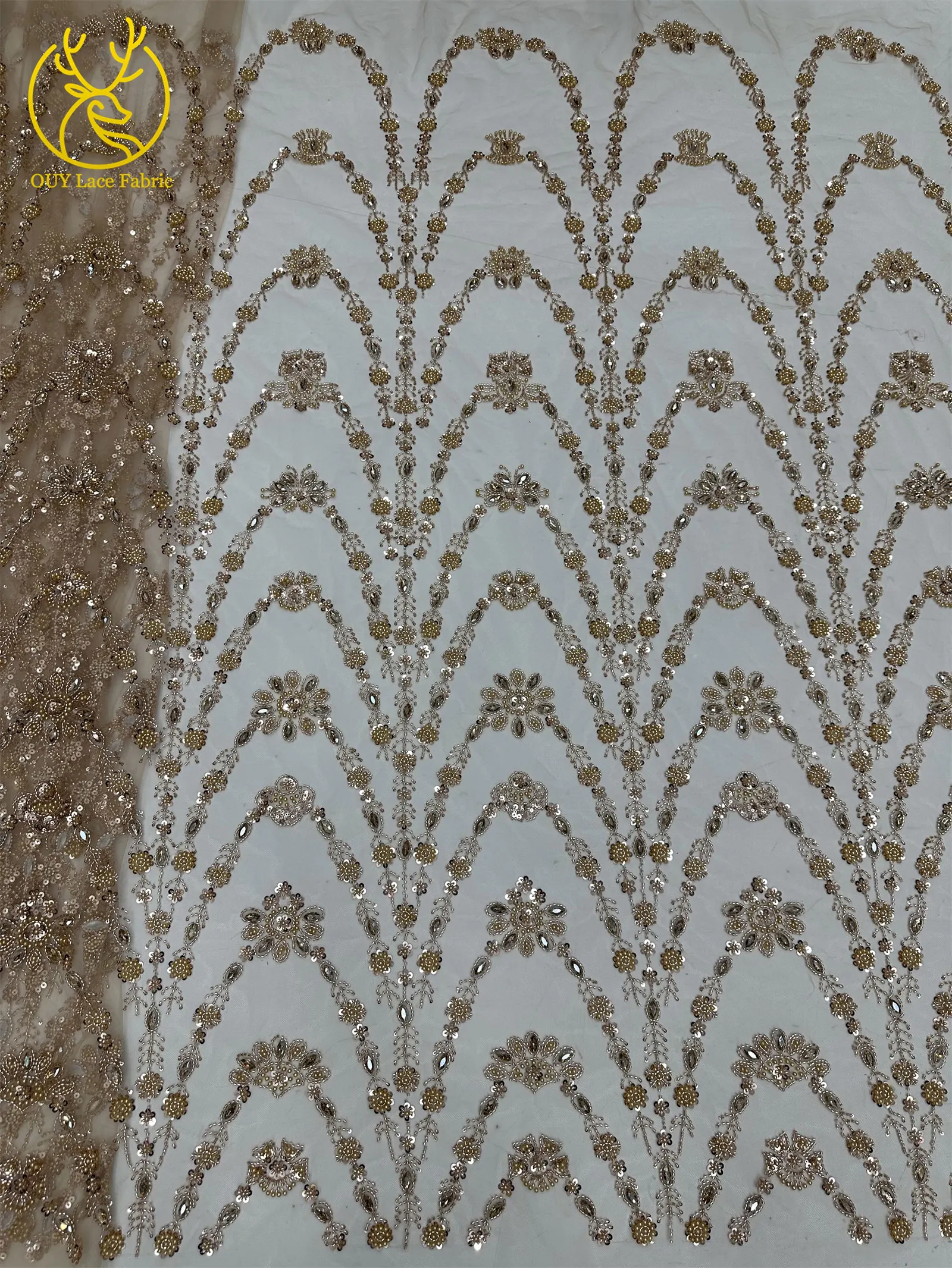 Neueste Afrikanische Luxus-Steinspitze 2026, 5 Yards Hochwertiger Französischer Perlen-Pailletten-Spitzenstoff für Nigerianische Hochzeitskleider – Detail 19