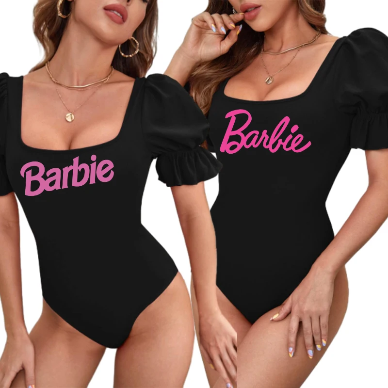 

Новый Модный женский комбинезон Барби с пышными рукавами Kawaii Y2K летняя кавайная Женская универсальная повседневная сексуальная облегающая уличная одежда с коротким рукавом