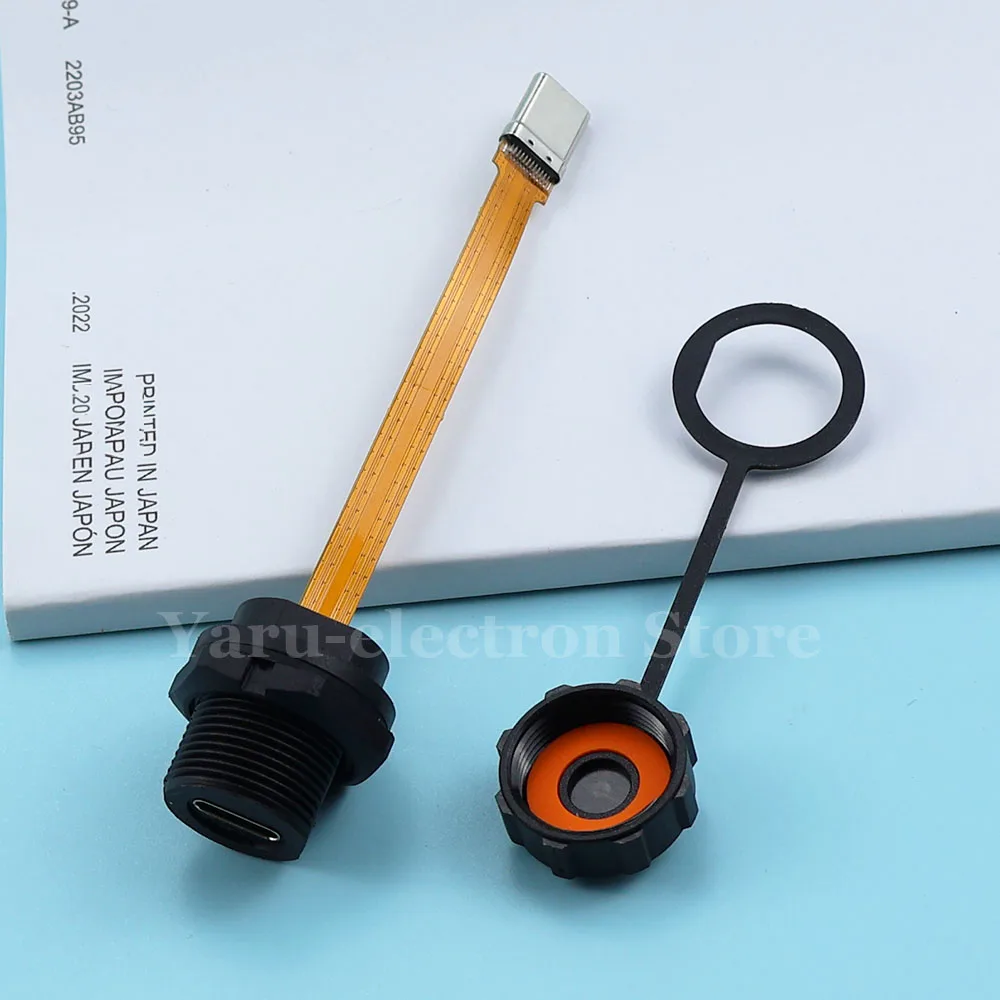 1Sets Type-C 3.1 Waterproof IP67 IP68 Type C Female to Male PFC Flat Cable 3.1 Threaded Type