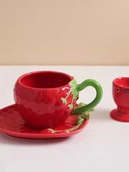 Hand Painted Three-dimensional Relief Strawberry Shaped Coffee Cup Dish Household European Afternoon Teacup Set Kitchen Supplies