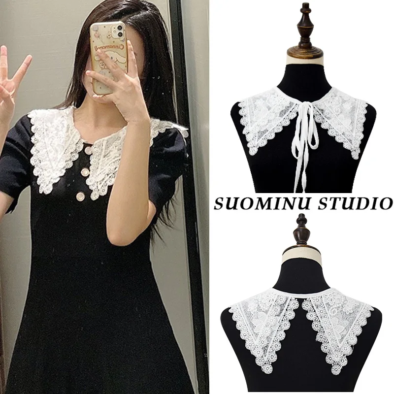 

New Styles Fake Collars Shawl O-Neck Doll False Collar Shirt Women Hollow Crochet Lace Detachable Collar Half Shirt Faux Col