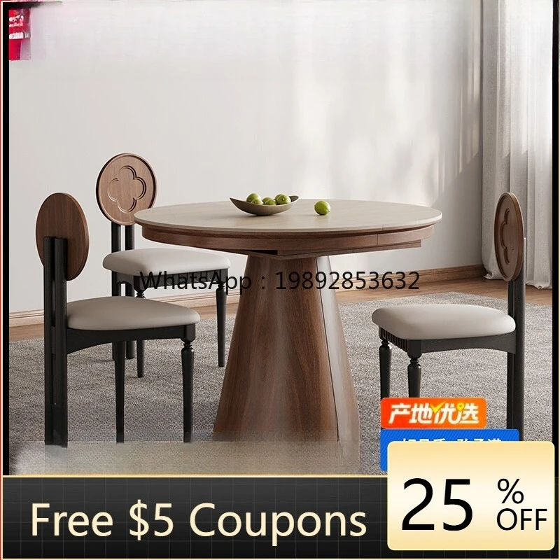 

LYY Travertine Stone Plate Multifunctional Dining Table Invisible Foldable Dining Table Long Convertible Round