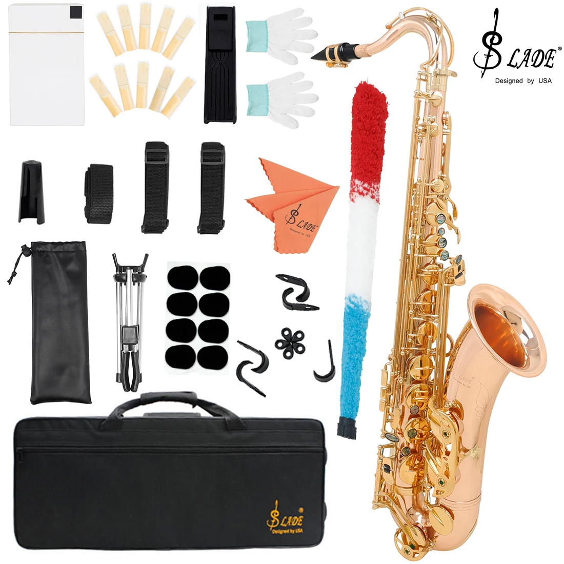 

SLADE Bb Tenor Saxophone Rose Gold Style B Flat Tenor Sax Set with Carrying Case Mouthpiece Cleaning Brush Accessories