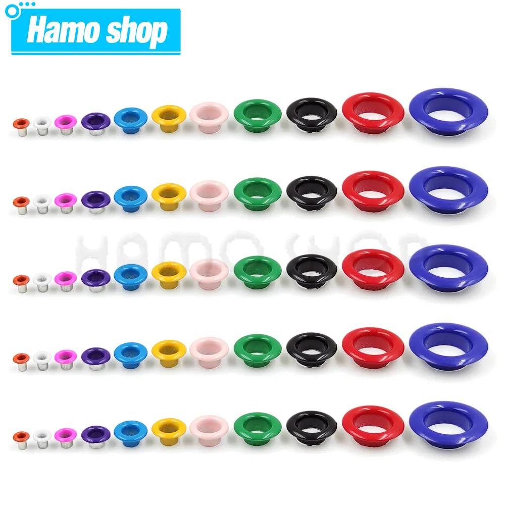 100sets Metal Eyelets Grommets Metal Hole Eye Rings Mix Color For Leathercraft DIY Shoes Belt Cap Bag Tags Clothes Scrapbooking