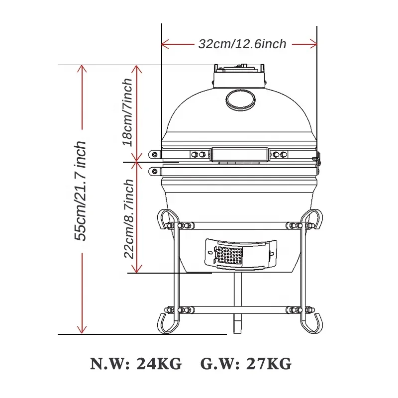 13 inch Mini Barbecue Grill Orange Hot Selling in Euro Outdoor Ceramic Charcoal Egg Shaped BBQ Grill