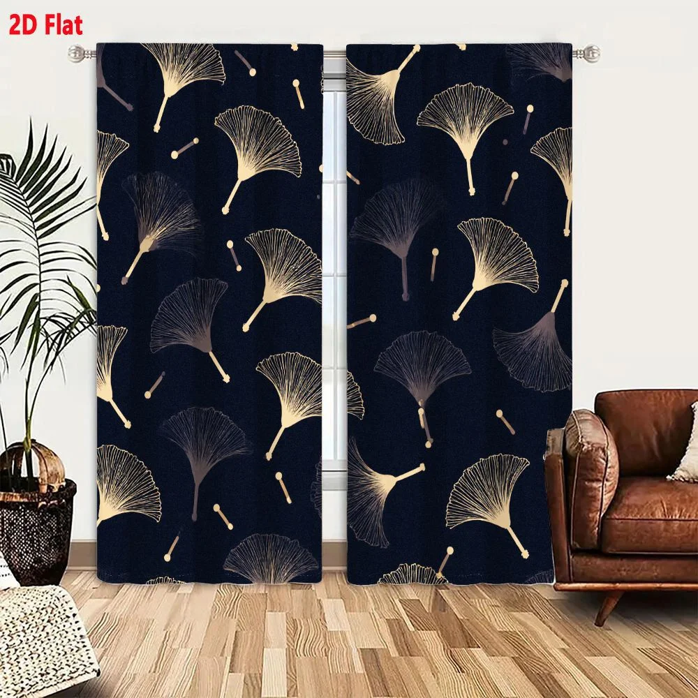 2Pcs Curtains 2D Flat Seamless Pattern With Stylized Ginkgo Leaves In Varying Gold Light Brown Shades And Small Pin - Like Eleme