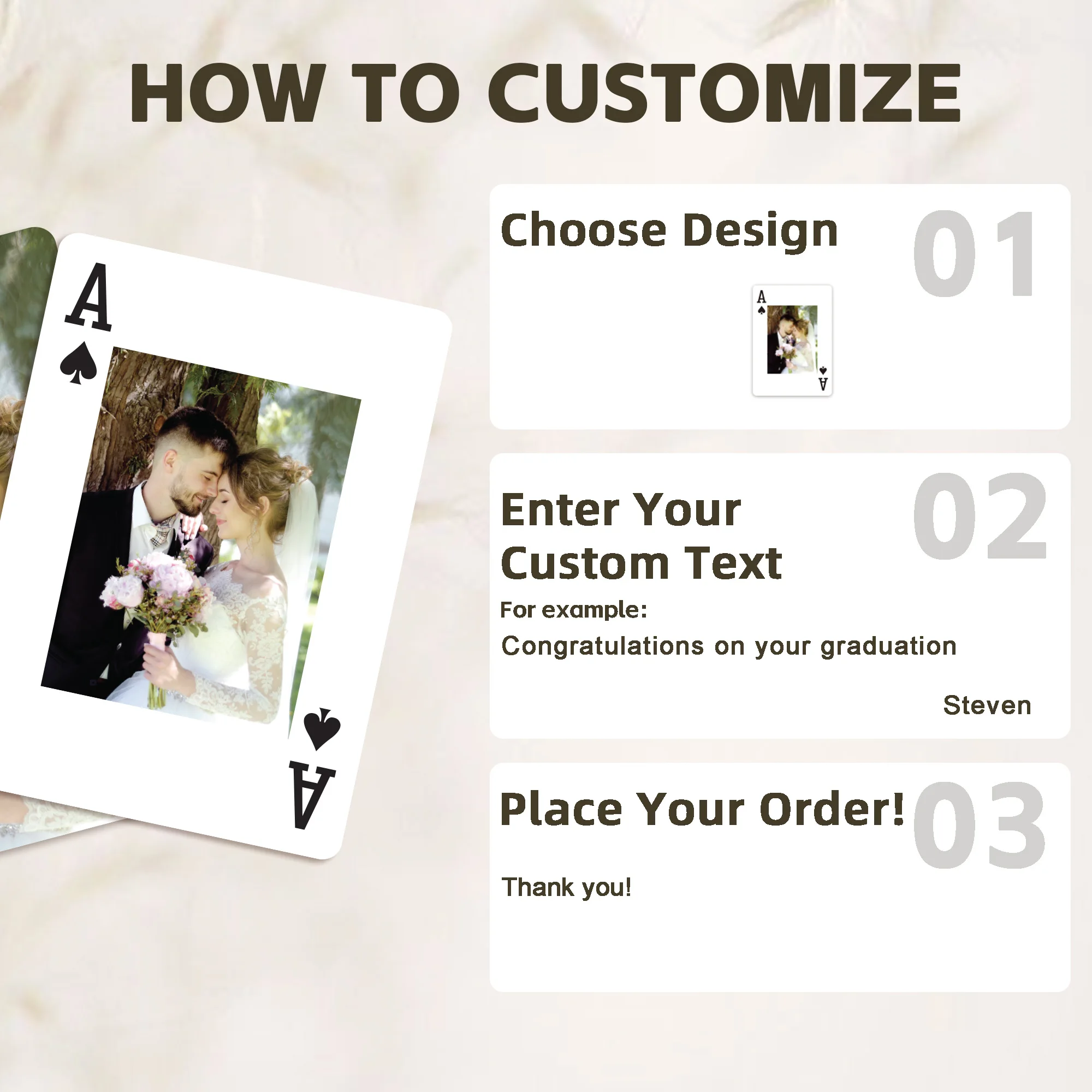 Benutzerdefinierte Spielkarten mit Foto, personalisierte Spielkarten mit doppelseitiger Anpassung, ein Deck von Spielkarten für die Hochzeit – Detail 2