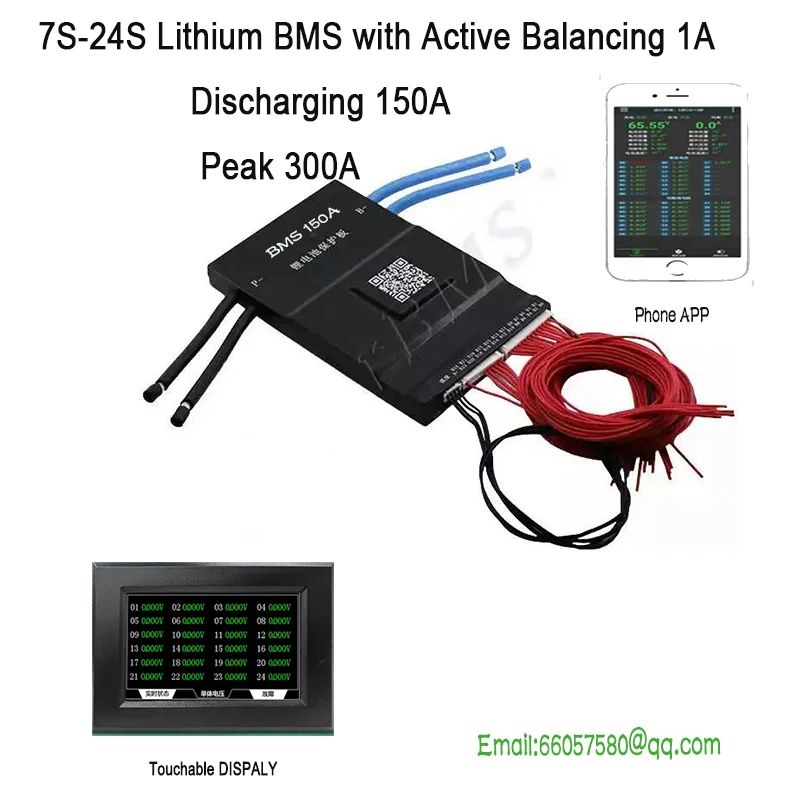 JK BMS Lithium 3.7V 7S 10S 13S 14S 16S 17S 20S 21S 23S 24S Active Balancing 1000mA Bluetooth RS485 CAN Discharge 150A Peak 300A