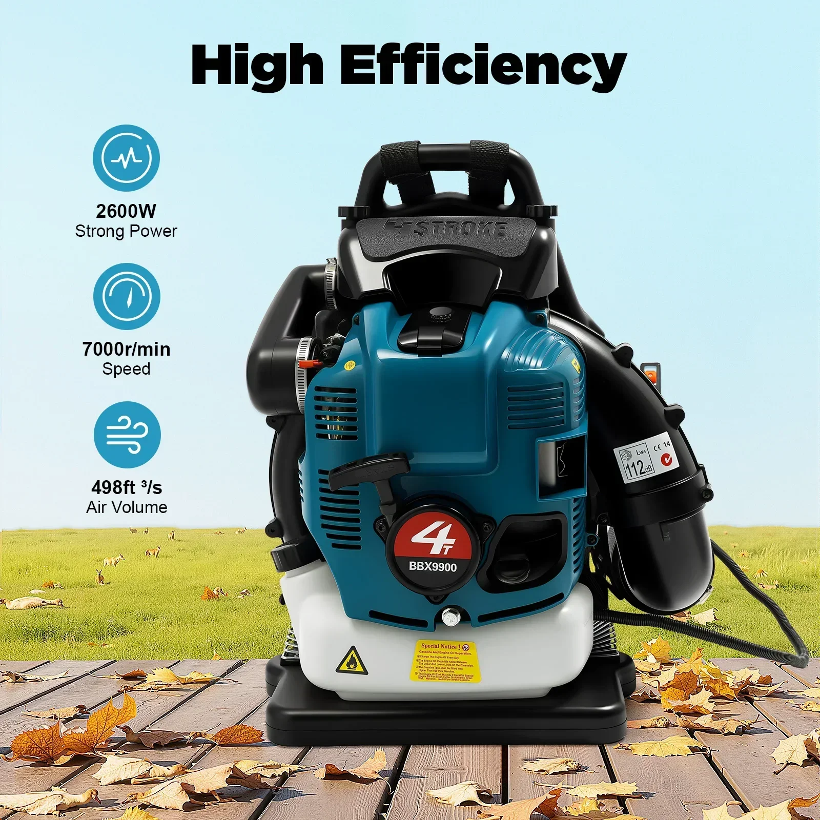 4-Stroke Gasoline Backpack Leaf Blower, 75.6CC 2.6KW Gas Powered Leaf Blower Large Capacity Blowing Cordless Blow Dryer