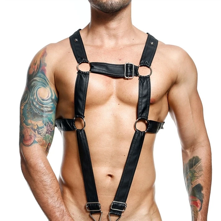 Man Sexual Body Chest Harness Metal Decorative Sexy Shoulder Strap Ring Underpants Costumes Harness Men Gay Clothing Party