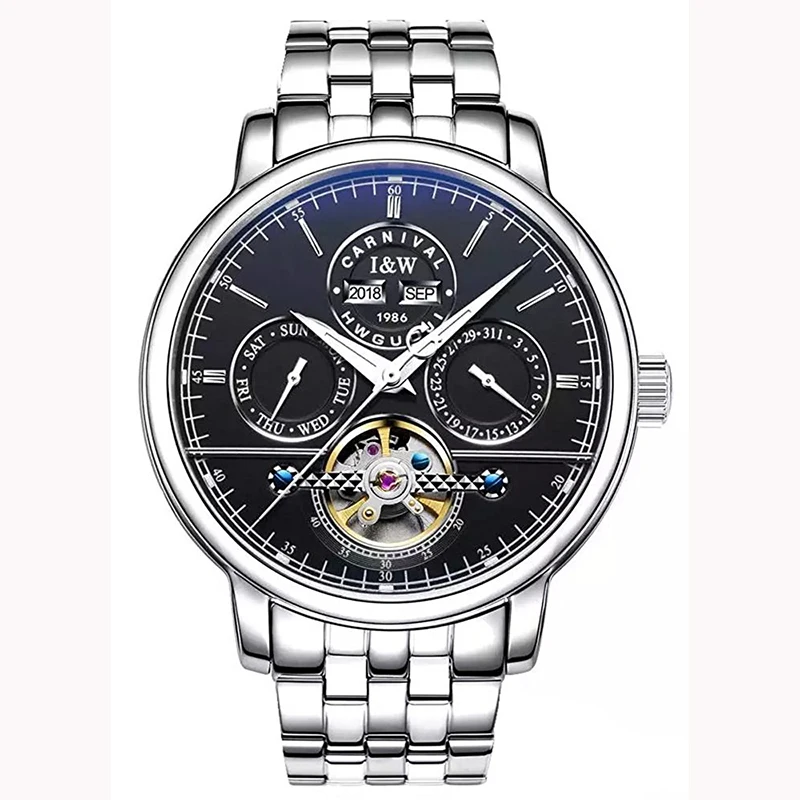 CARNAVAL Luxe eeuwigdurende kalenderhorloges voor heren Hoge kwaliteit Tourbillon automatisch horloge 2025, saffier waterdicht Reloj Hombre