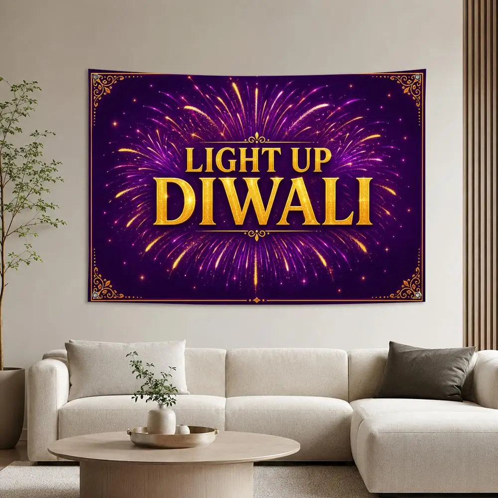 Light Up Diwali Banner Flags Aesthetic Wall Tapestry Printed Wall Hanging Living Room Party Outdoor Decor