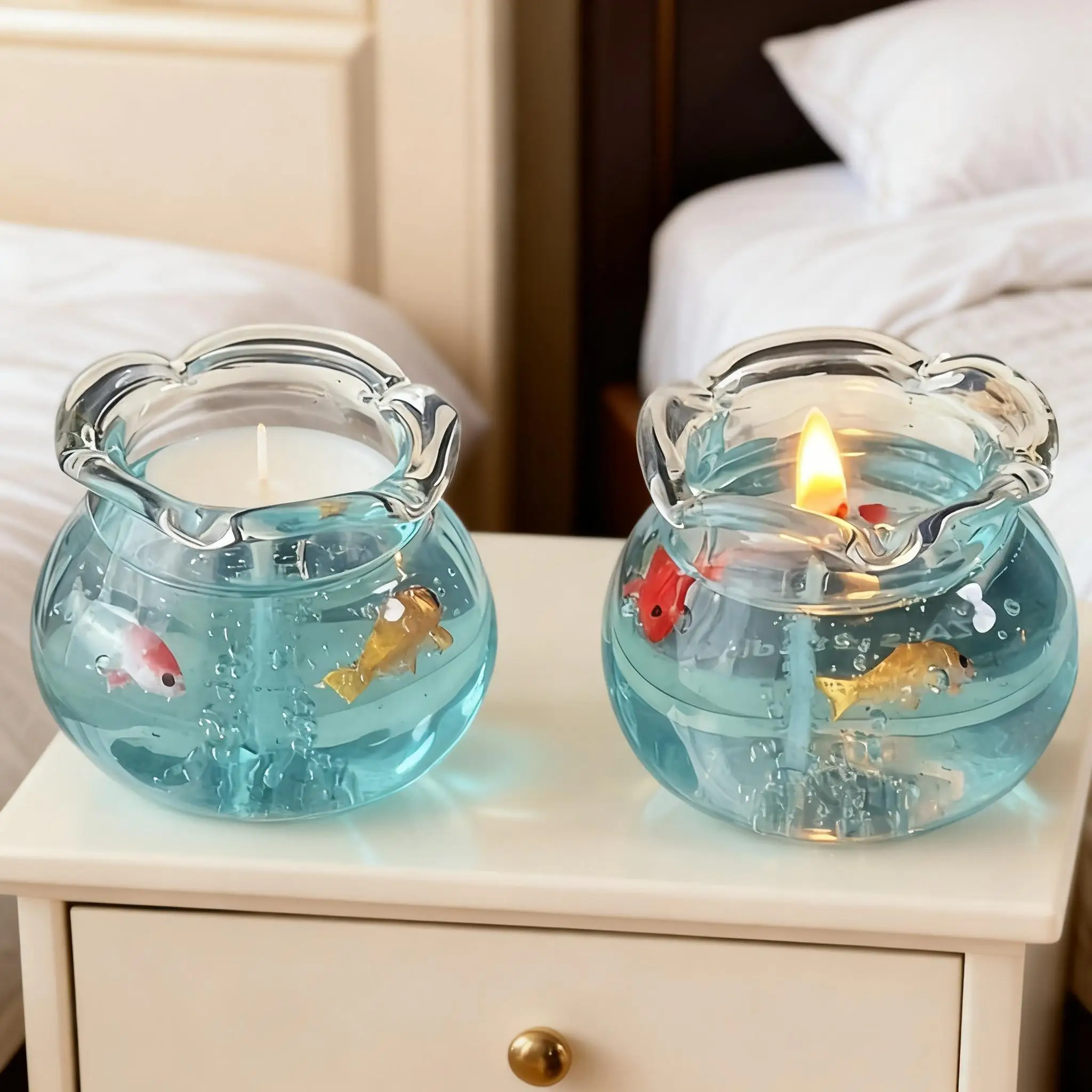 2PCS Mini Bubble Fish Tank Candle Decorative Aesthetic Trendy Mini Bubble Home Scent Candle For Bedroom Party Accessories