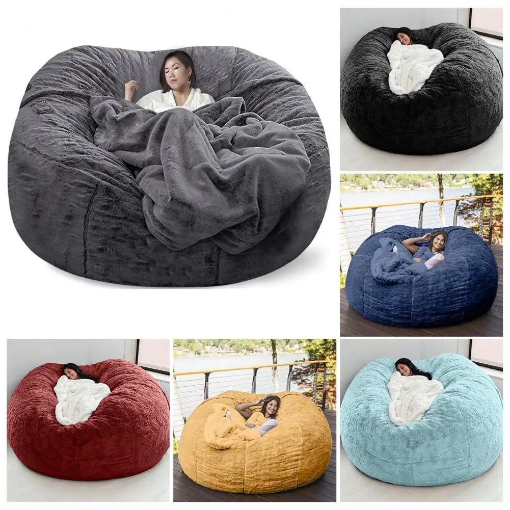 

Useful Solid Color Washable High Elastic Big Round Ultra-soft Fluffy Sofa Bed Cover Sofa Bean Bag Wear Resistant