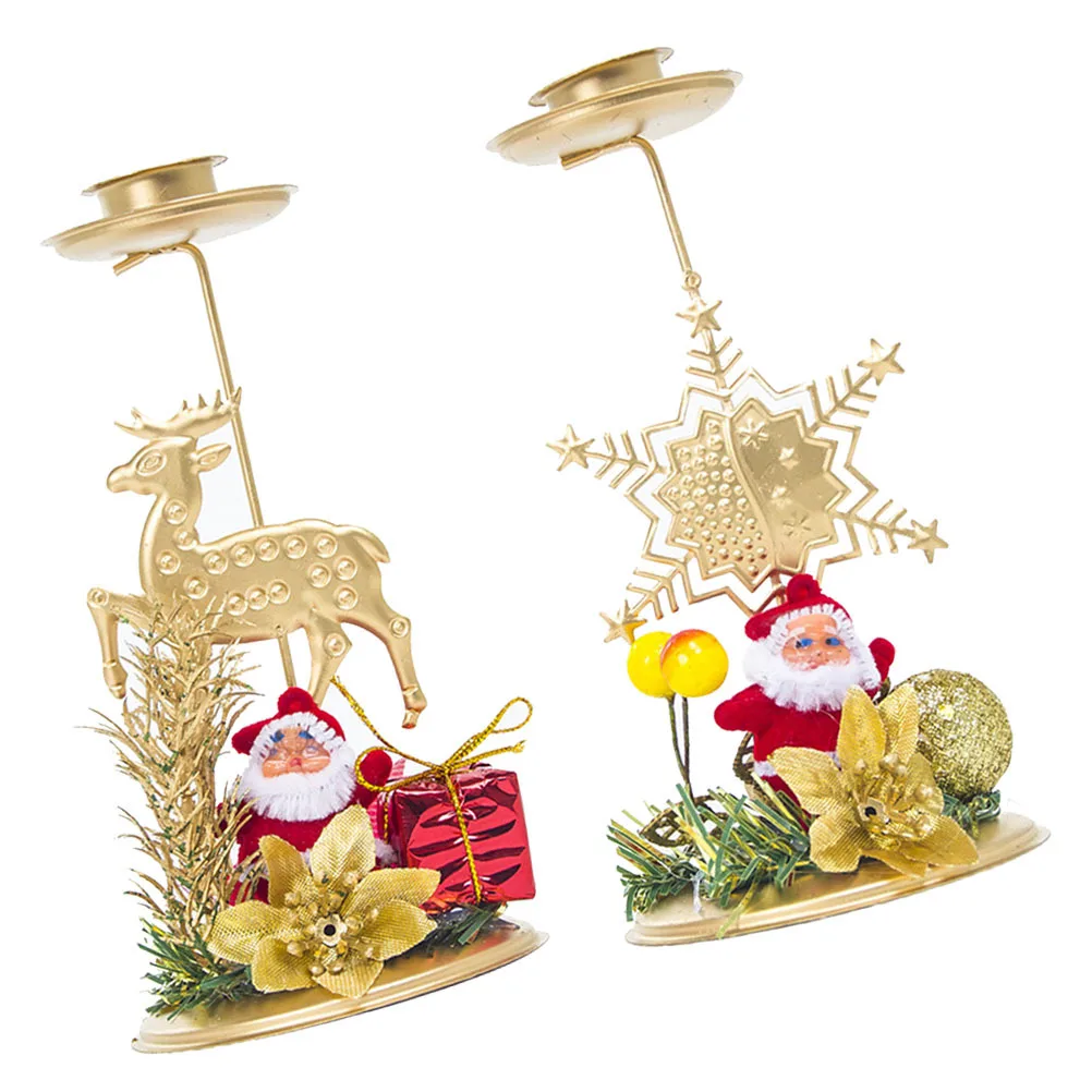 

2Pcs Christmas Candlestick Xmas Holder Snowflake Elk Pattern Tabletop Decoration Christmas Home Decor Xmas Home Decor