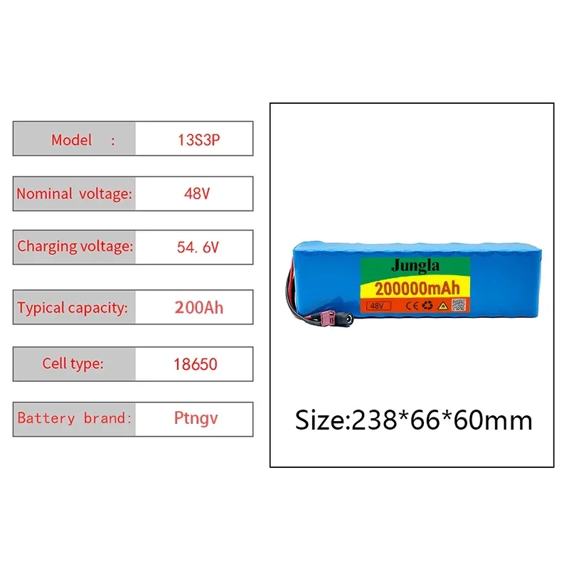 high-quality 13s3p 48V 200Ah 1000W lithium ion battery pack, electric bicycle, electric bicycle scooter, with BMS and charger