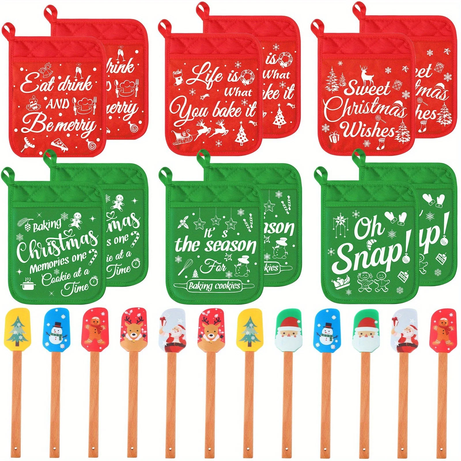 

24pcs Christmas Pot Holders with Silicone Spatula Set Silicone Spatula Set with Wooden Handles Pot Holders for Kitchen Christmas Kitchen Utensils Christmas Baking Gifts for Xmas (Cute)
