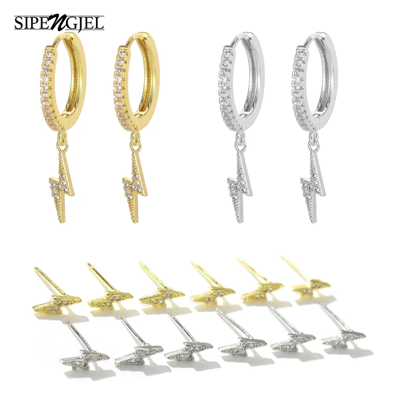 SIPENGJEL-Brincos de Zircão Cúbico para Mulheres, Brincos de Argola Circular Simples, Piercing Coreano, Acessórios Jóias, Moda